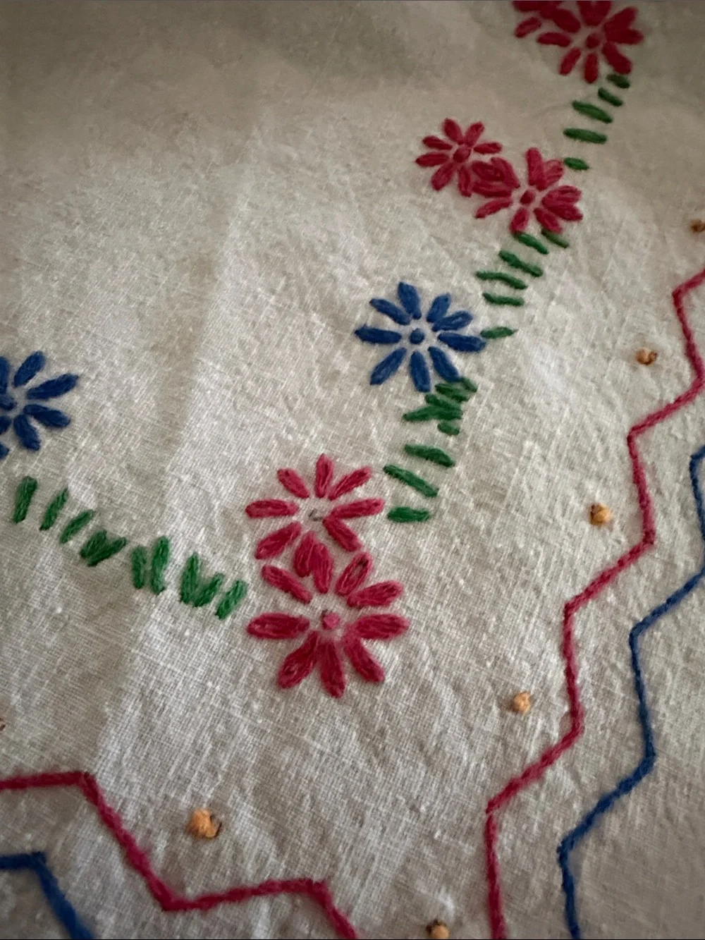 Vintage-Style White Cotton Tablecloth with Multicolor Southwestern Print